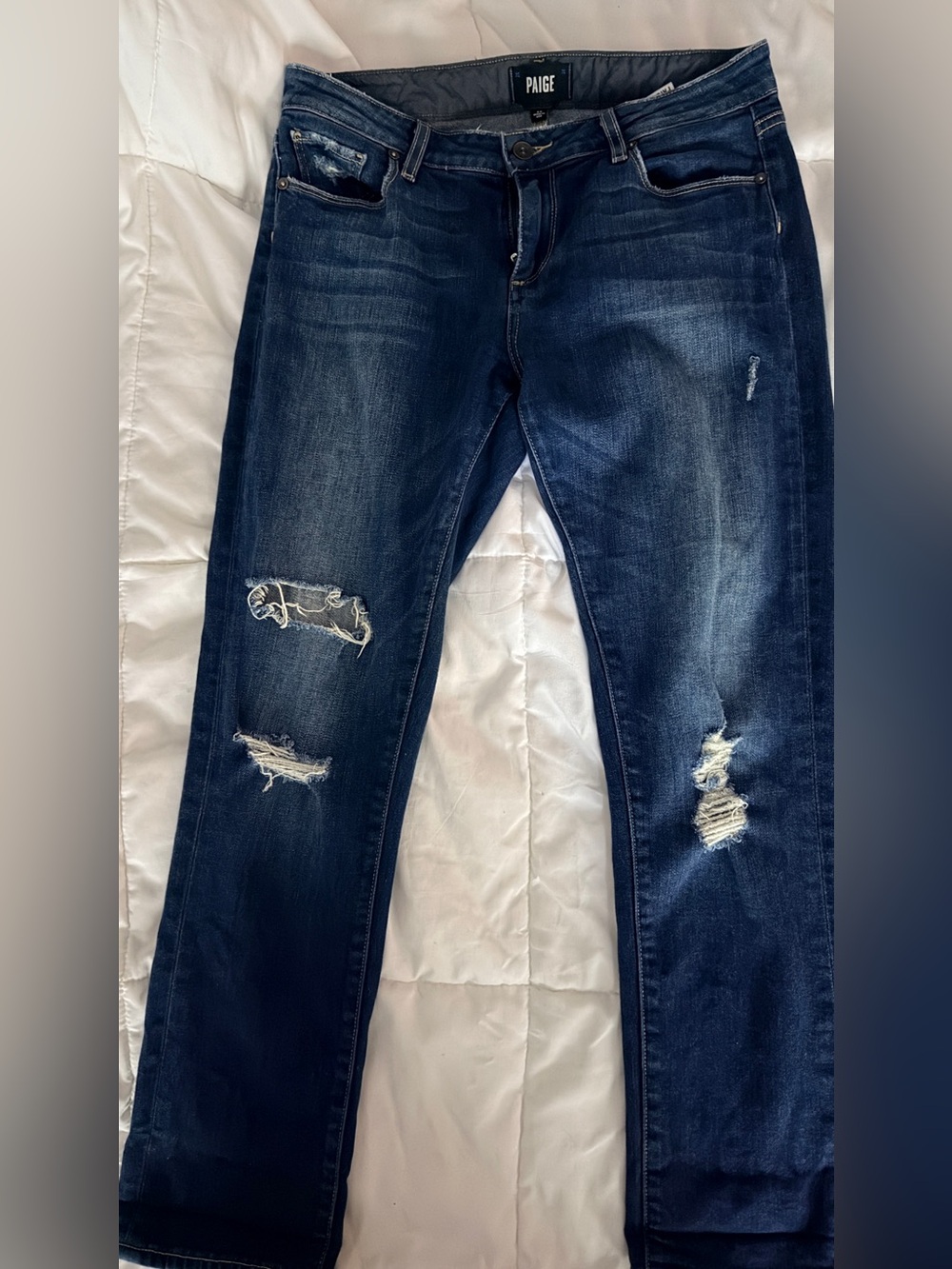 PAIGE Women’s Dark Blue Distressed cropped Jeans